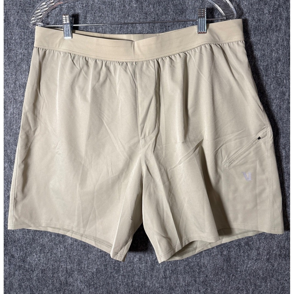 Vuori Kore Shorts M XL Khaki Tan Yellow Athletic Lined Gym Training Running V302
